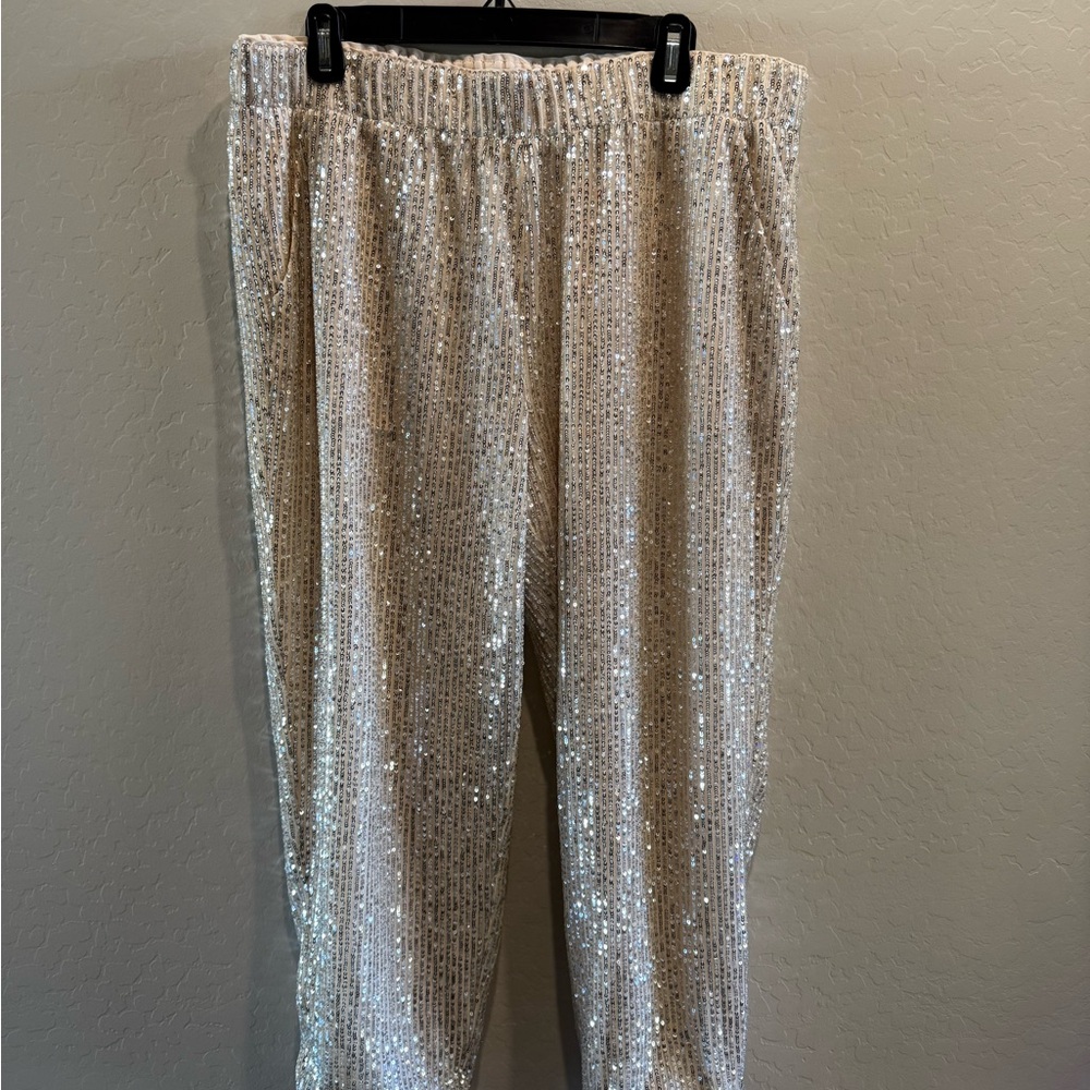 LOFT Silver Sequin Jogger Pants